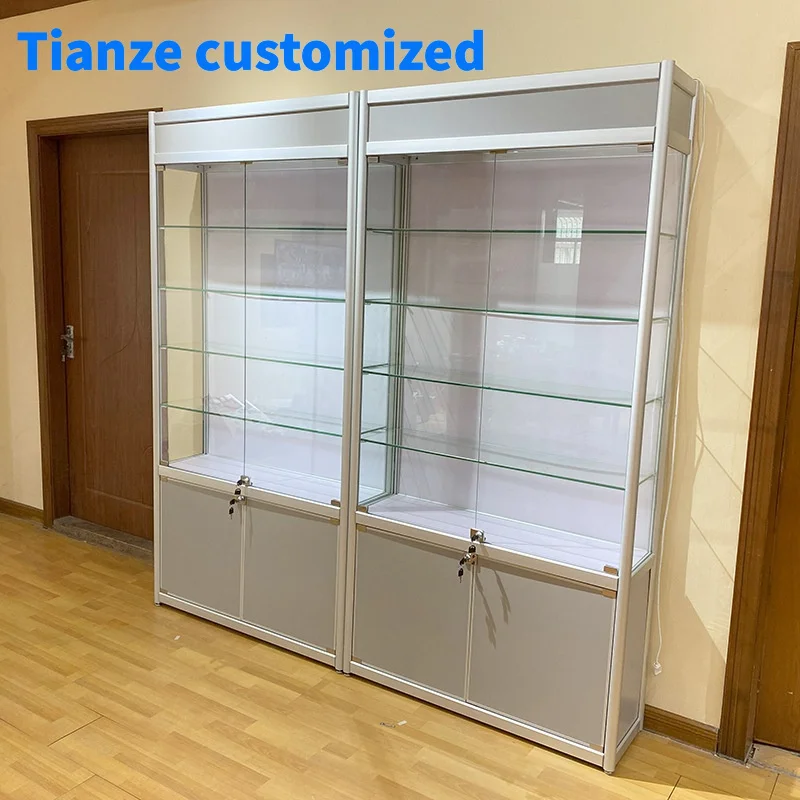 

(Customized) retail store glass display multi-purpose display showcase with LED lamp boutique smoke shop display cabinet