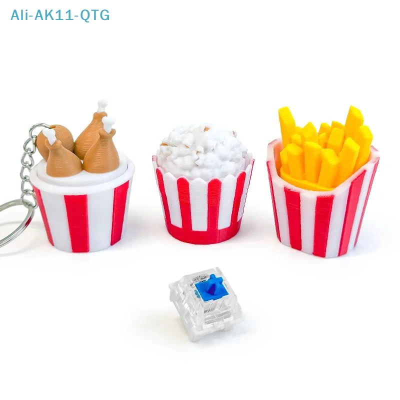 NEW Funny Fried Chicken Fries Key Chain Keyboard Stress Relief Fidget Button Keycap Fidget Clicker Keyboard Keychain Finger Toys