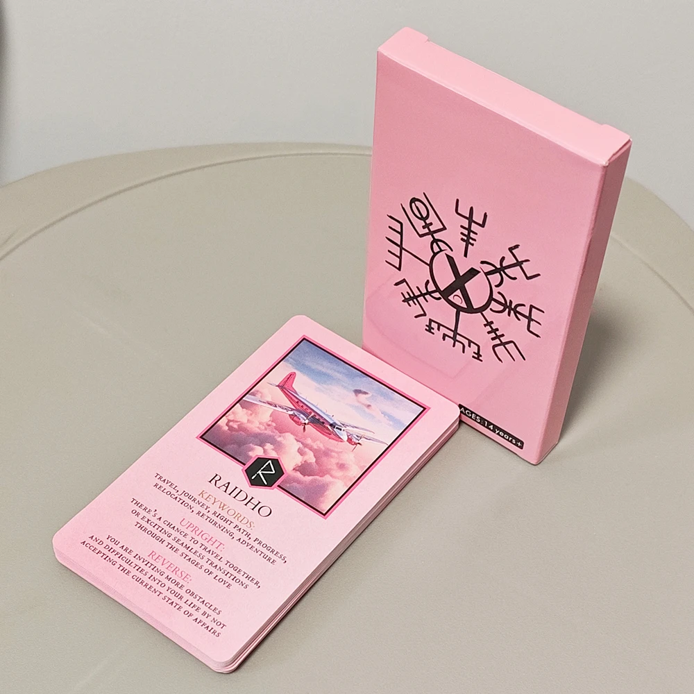 Baraja de runas de amor - Tarjetas de oráculo rosa de 25 piezas para guía y adivinación de relaciones 10,3 x 6 cm - Medios de runas de Futhark para personas mayores