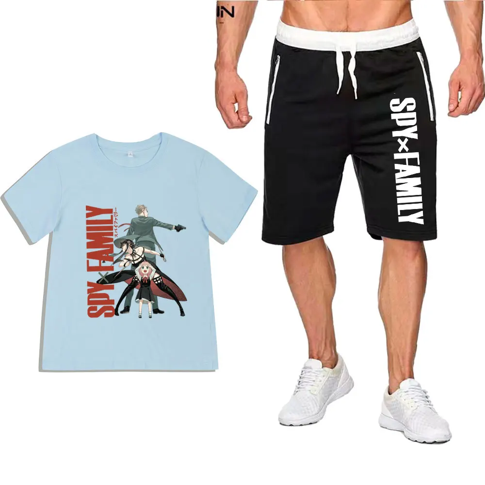 T-shirt et short d'été graphique pour Homme, ensemble décontracté en coton avec imprimé de famille espion x