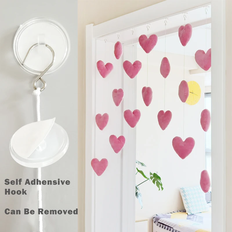 Korean Thread Curtain with Pink Heart, Decorative Door Curtain, Girls Room Partiton, DIY Curtain, Window Treatments