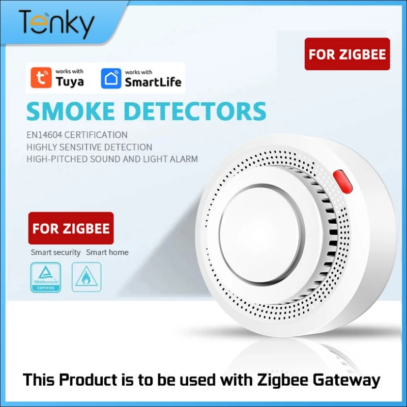 

TENKY Tuya Smart Zigbee WiFi Smoke Detector Smart Fire Alarm Progressive Sound Photoelectric Smoke Sensor Work With Zigbee Hub