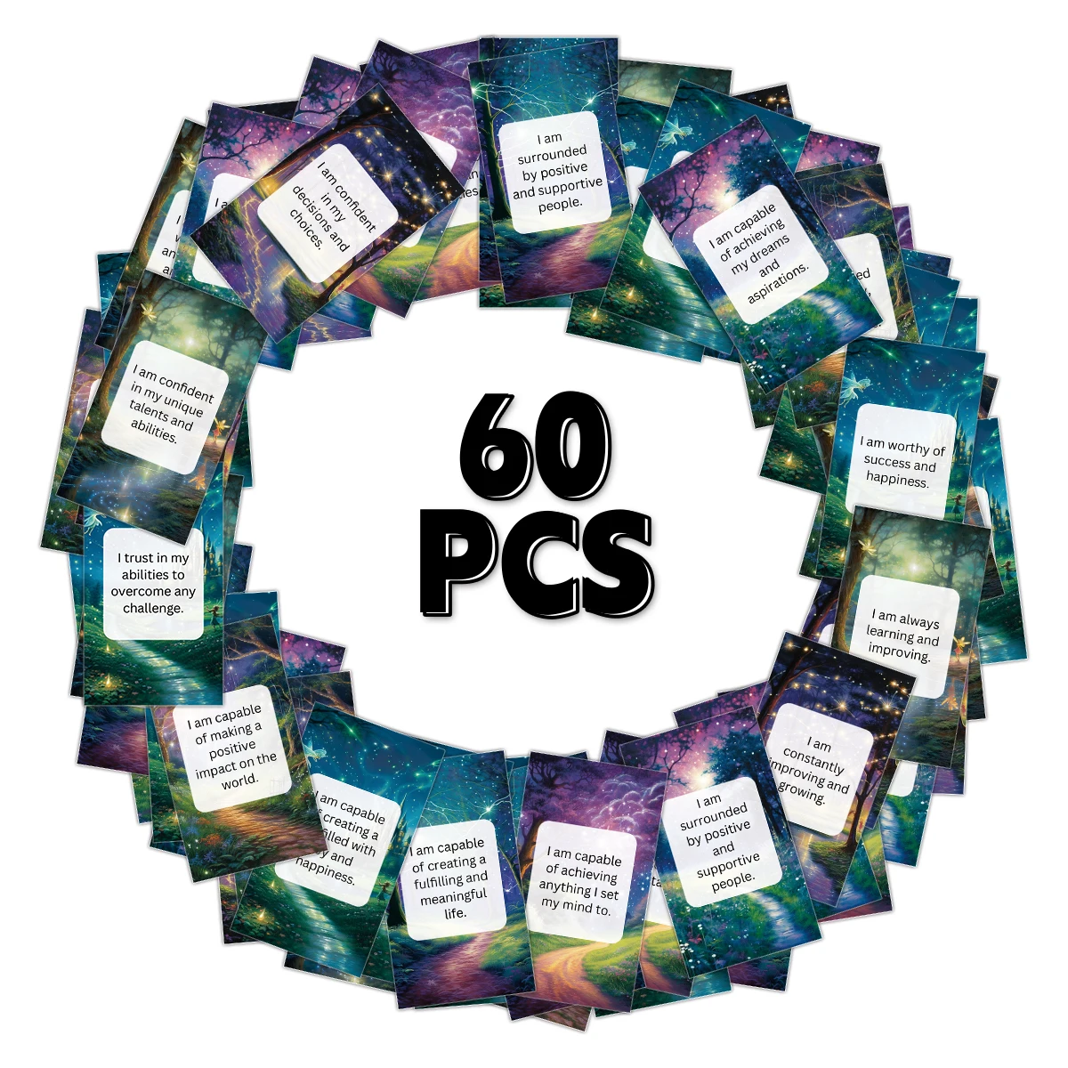60-teiliges Fantasy-Wald-Serie-Set mit inspirierenden Affirmationen, Zitatkarten, ermutigende Achtsamkeit, für Damen und Herren, tägliche Geschenke