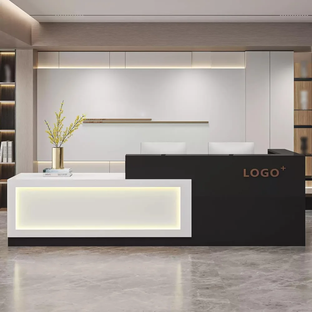 

Reception Desk with Counter, Modern Salon Front Reception Desk with LED Light & Lockable Drawer, Retail Checkout Sturdy & Well B
