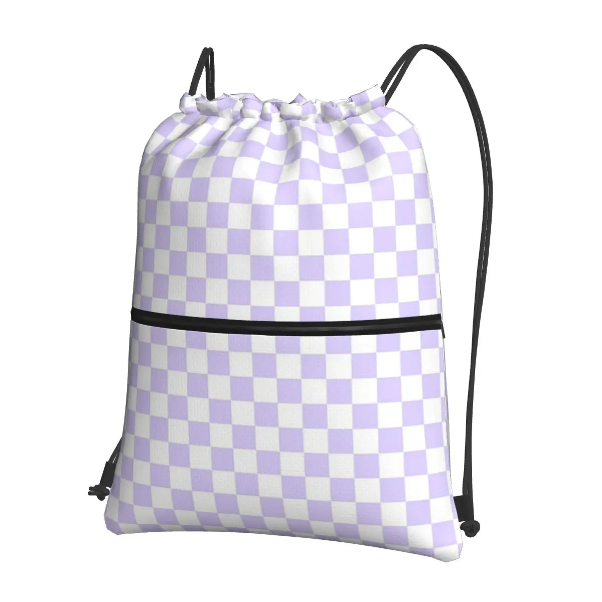 White And Pale Lavender Violet Checkerboard Backpacks Multi-function Drawstring Bags Sports Bag Book Bags for Travel Students