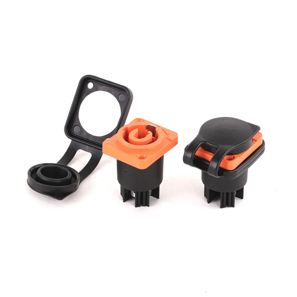 1pc Waterproof Powercon Connector NAC3MPA-1, 3 Pins 250V 20A, Female Chassis Socket Panel Mount, Orange Color