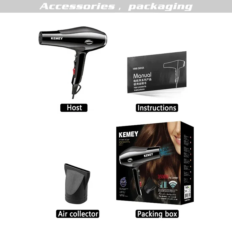 KEMEI KM-5822 High Quality 3500W High Power Two Speed Three Temperature Adjustment Professional Hair Dryer