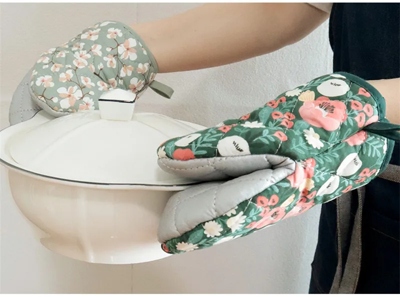 Japanische Blume Baumwolle gedruckt Backofen Handschuhe Home Küche heiß beständig herzförmige Hand Clip Isolierung Pad – Detail 14