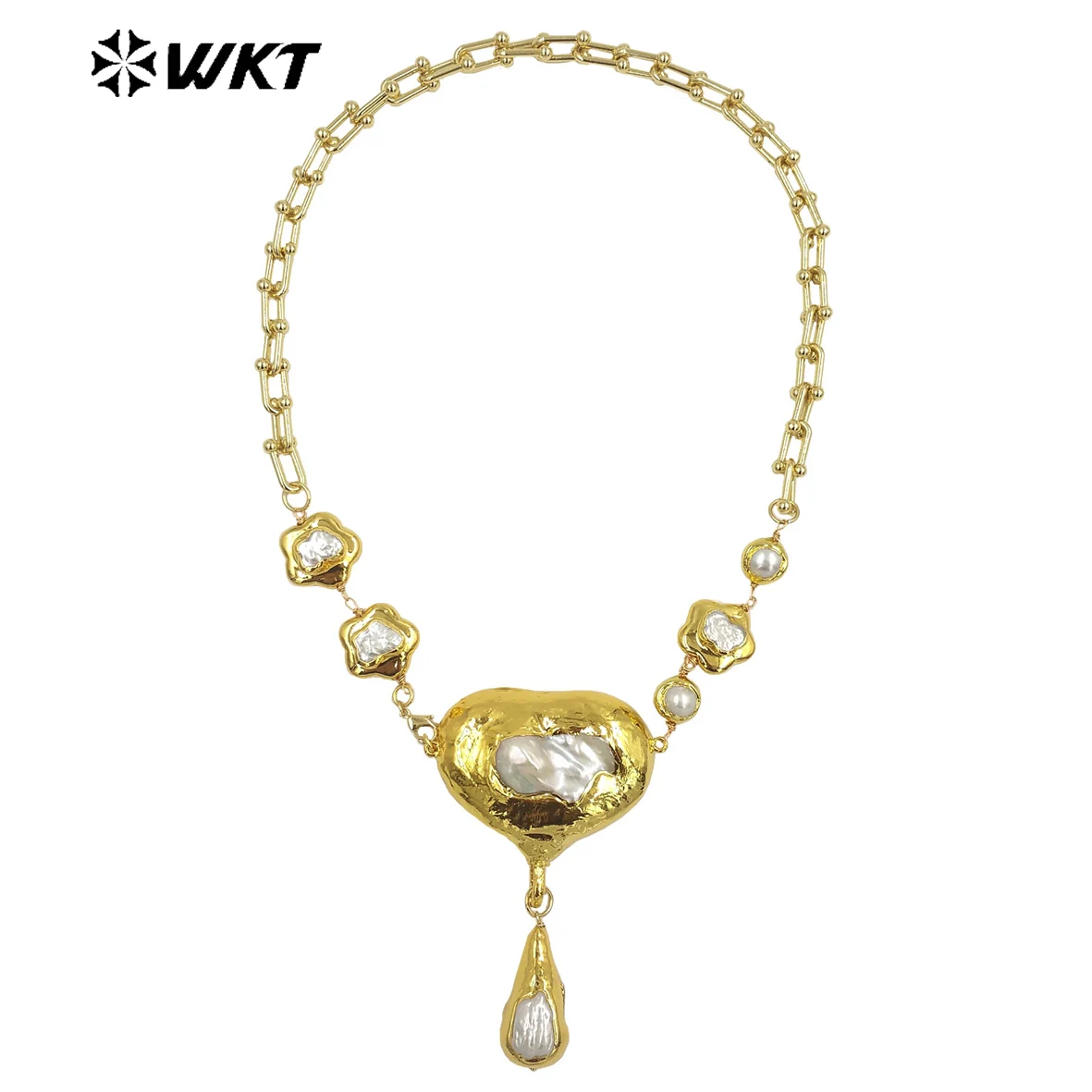 

WT-JN241 Amazing Gorgeous Keshi Pearl beads necklace Precious 18k real gold plated Baroque Pearl pendant necklace