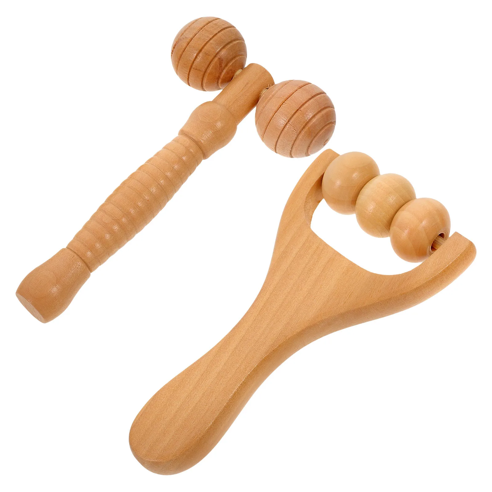 

2pcs Wooden Massager Foot Shoulder Back Leg Massage Tool For Travel Home Body Acupoint Therapy Handheld Face Roller Daily Use