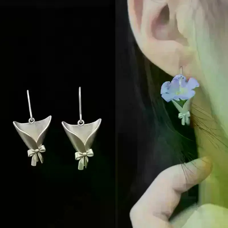 Elegant Trendy Bouquet Wrapping Necklace Earrings Rings Clavicle Can Inserted Flowers Jewelry Female Clavicle Chain Accessory