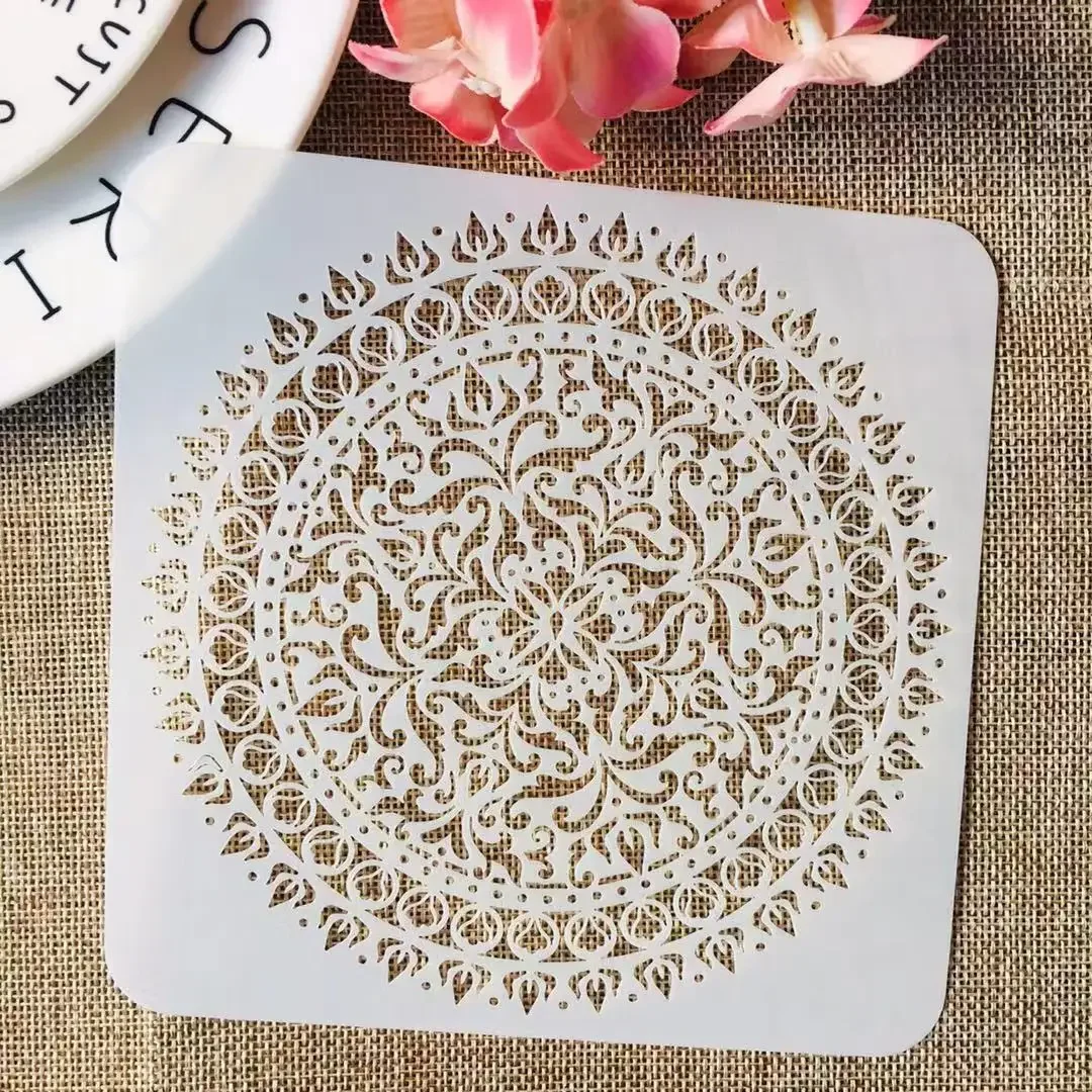 15cm Mandala Wheel Round Square DIY Layering Stencils Painting Scrapbook Coloring Embossing Album Decorative Template