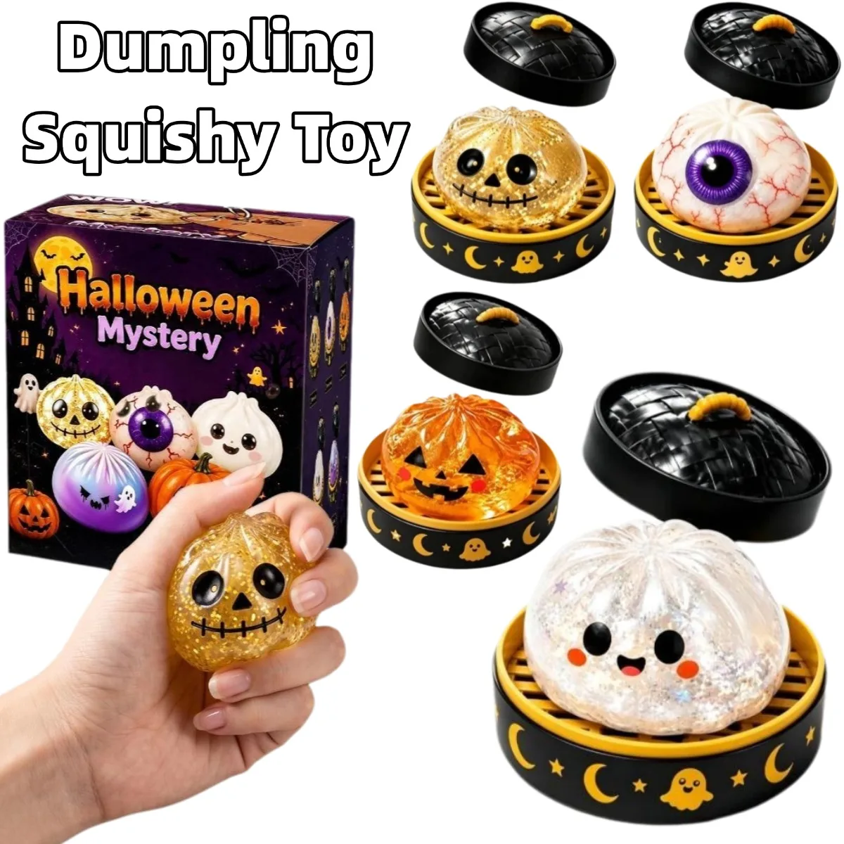 5,5 cm großes, lustiges, weiches Squishy-Brötchenspielzeug, mit Dampfbox, Halloween-Thema, langsam aufsteigendes Dekompressions-Sensorik-Spielzeug, Halloween-Geschenk