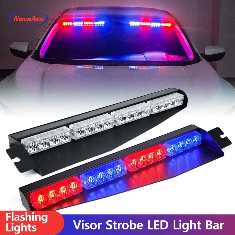 Visor Strobe LED Light Bar Interior Windshield Sunvisor Lamp Emergency Warning Flashing Lights for Volunteer Vehicles Trucks