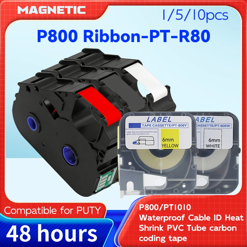 For PUTY P800 Wire LINE Number Ribbons carbon coding tape Waterproof Cable ID Heat Shrink PVC Tube PT-R80B PT-809W PT-812W