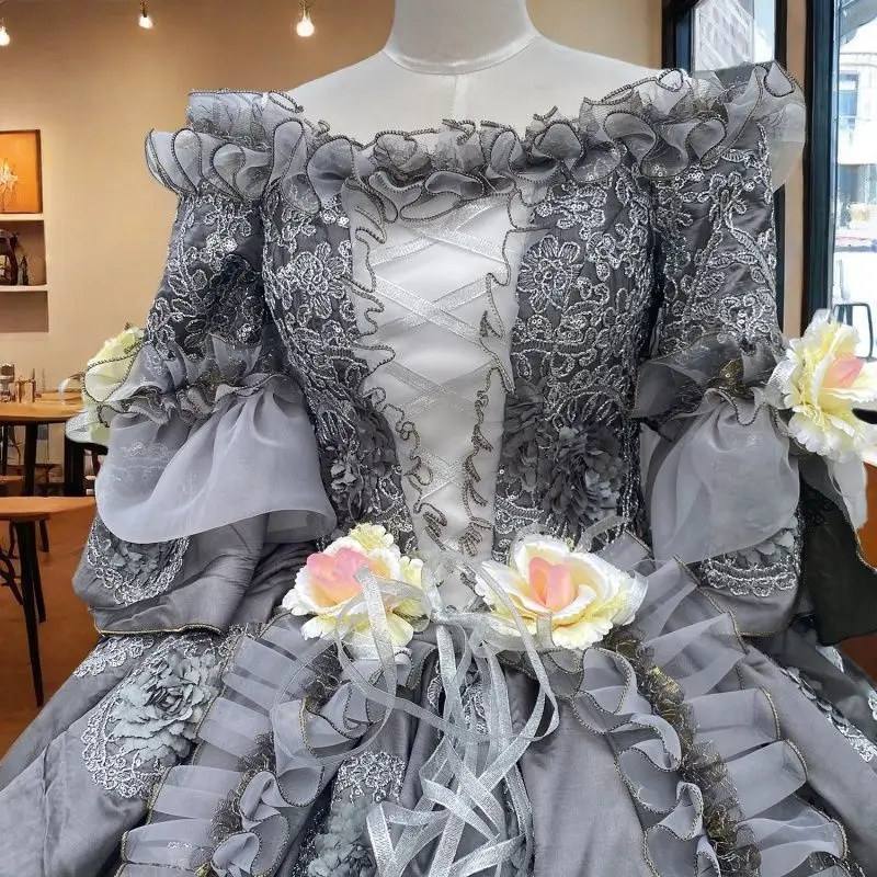 ไหล่สีเทาเจ้าหญิงรัสเซีย Court ชุด Heavy Industry Performance Stage ละครท่องเที่ยวการถ่ายภาพ Tea Party Vestido Gala Luxo