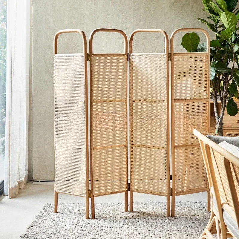 Modern Minimalist Creative Home Living Room Rattan Folding Screen Decorative Partition Baffle Japanese Style Mobile Shield