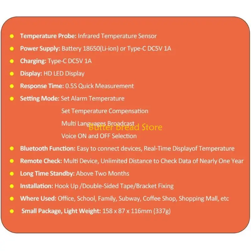 

W89C стены, установленная на стену USB Инфракрасный термометр Не контакт с ℃/℉ Диспродаж тревога с лихорадкой точное показание