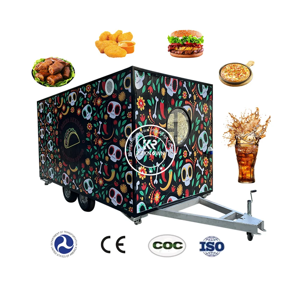 USA Standards Mobile Kitchen Food Trailer Neuer 2023-Food-Truck, komplett ausgestatteter Restaurant-Crêpe-Eiscreme-Hotdog-Wagen, Kaffeebar