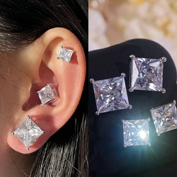 6/8/10mm Classic Square Cubic Zirconia Stud Earrings for Women Men Shiny Crystal Stud Earrings Wedding Party Jewelry Accessories