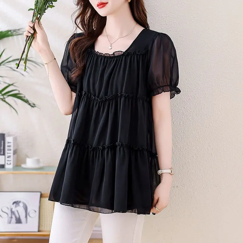 

Short Sleeve Shirts Womens Cotton Shirring Pintuck Slim Fit Top Campus Cottagecore Artistic Boyfriend Student Youthful Girlish