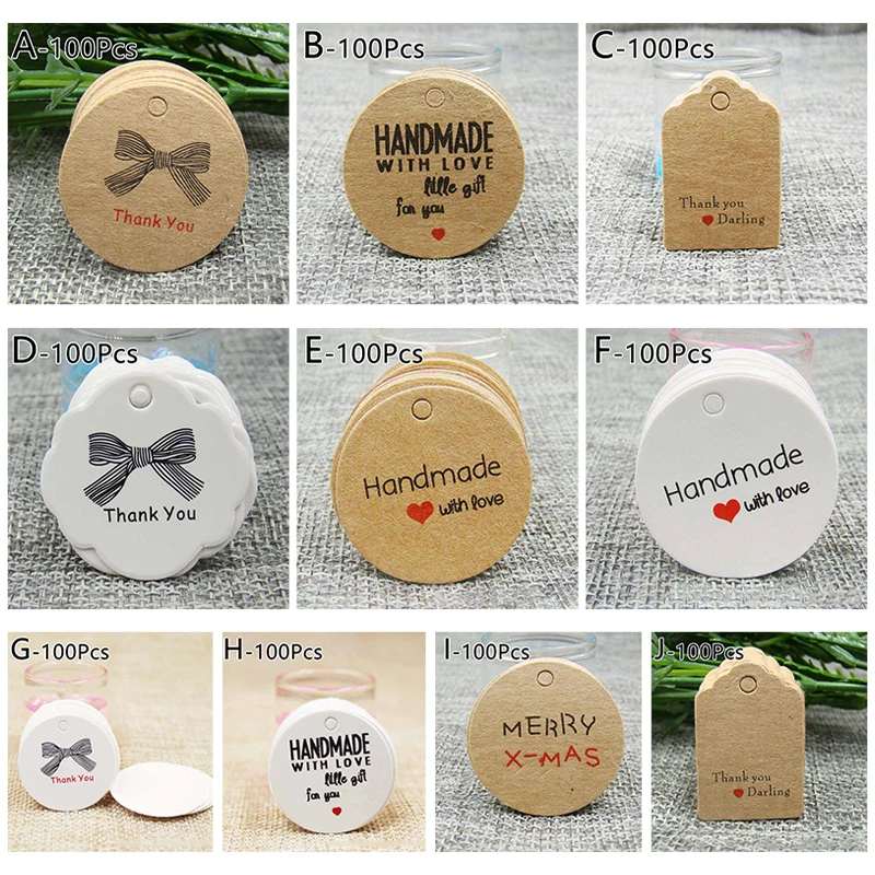 100Pcs Brown White Kraft Paper Gift Tags Handmade Jewelry Charms Tag Round Wedding Party Favors Cookies Decorative Tag Pendant