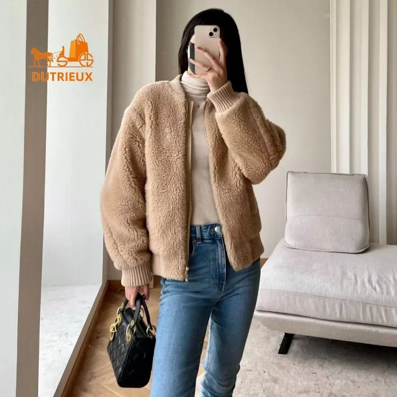 2024 New Teddy Coat Women,Luxury Teddy Bomber Jacket 88%Camel Hair 12%Silk,Warm Winter Jacket Top for Women,Real Fur Coat Women