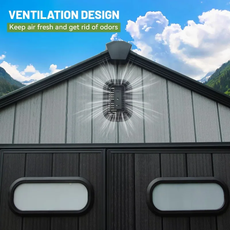 Outdoor Resin Storage Shed Lockable Door Waterproof Plastic Garden Tool Shed Windows Vents Patio Furniture
