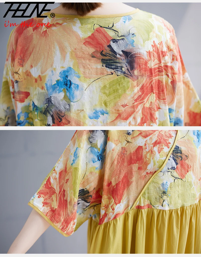 90KG Plus Size Dress for Women Summer Floral Casual Korean Style Loose Vintage Vestidos Para Mujer Robe Print Oversized Dresses