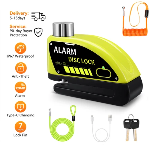Anchtek-candado antirrobo para bicicleta, alarma de bloqueo de disco recargable, 120db, protección de seguridad, accesorios para motocicleta