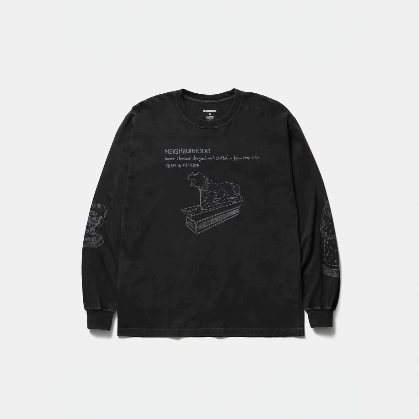 NBHD Stone Lion Sketch Graphic Print Long Sleeve T Shirt Japanese Men Women Crew Neck Loose Fit Japanese Retro Street T-shirt