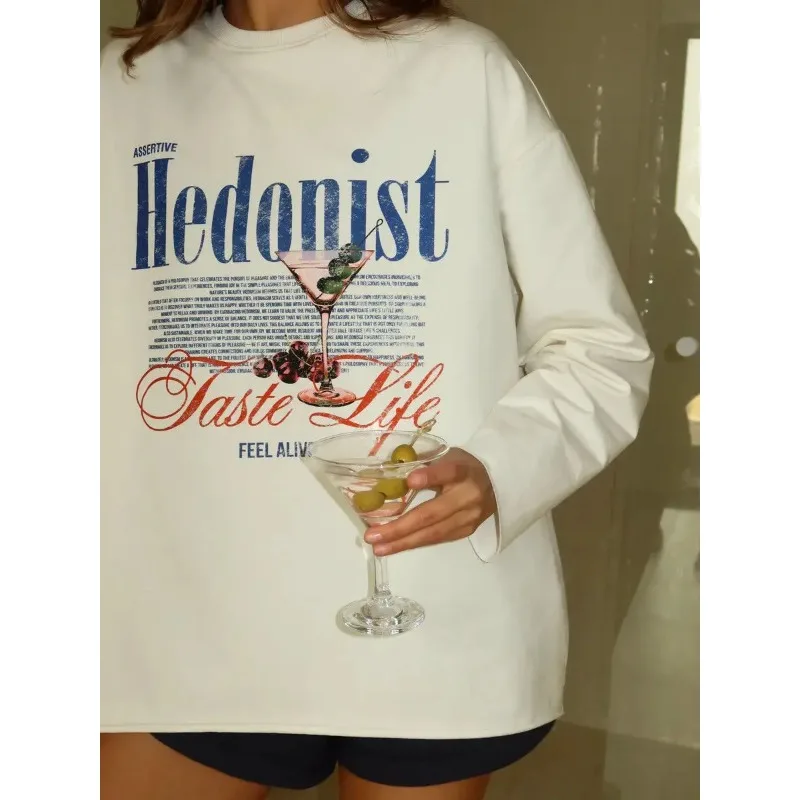 French Women Letter Print Aesthetic Sweatshirt T-shirts Loose Oversize Pullover Spring Autumn Street Fashion