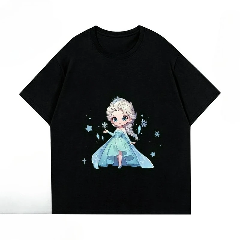 ديزني الأميرة إلسا الأطفال قصيرة الأكمام المرأة الصيف دعوى 2025 المرأة الجديدة عالية الجودة لطيف الرياح تي شيرتات قصيرة الاكمام