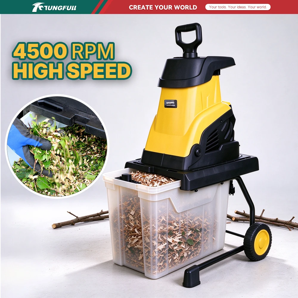 TUNGFULL 2500W Electric Branch Shredder Wood Chipper Mulcher for Tree Leaves Branches Yard Garden Waste Recycling