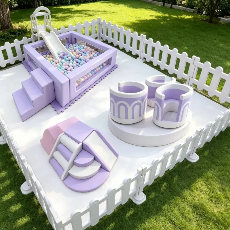 Mystery White purple Indoor Playground Equipment Kids Sensory Play with Merry Go Round Soft Play Set for Parties Hire Gym School
