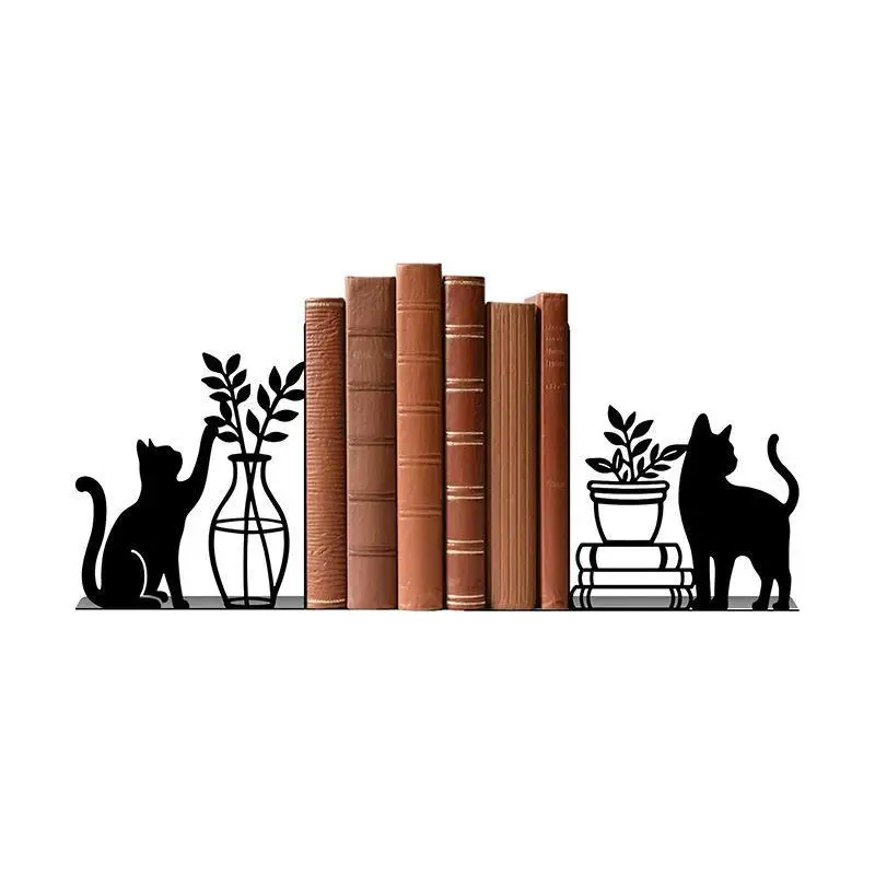 Metal Abstract Art Bookends For Heavy Books Desktop Storage Rack Non Slip Heavy Duty Decor For Home Bedroom Living Room Dorm