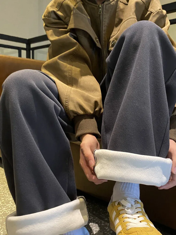 

Мужские зимние утепленные спортивные брюки на флисовой подкладке, повседневные, с широкими и прямыми штанинами, молодежные, с эластичным поясом