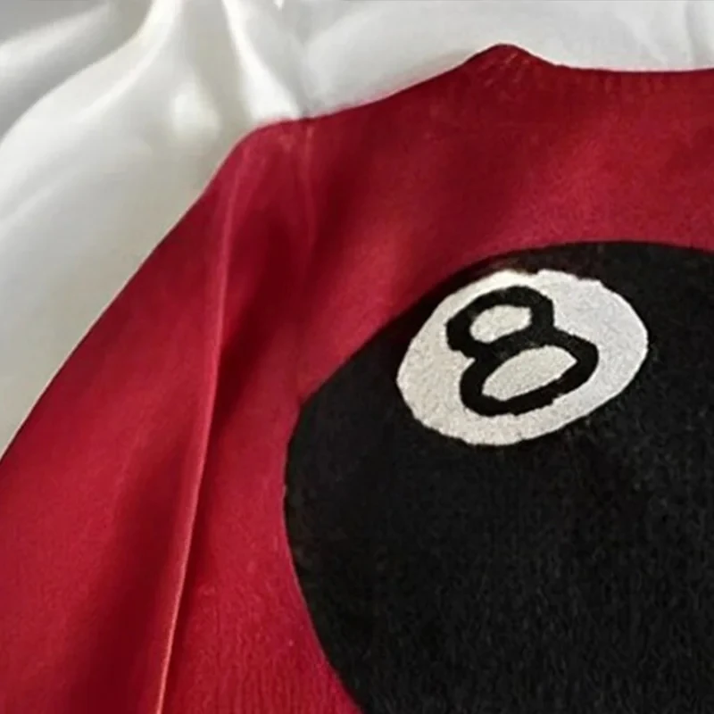 Jersey holgado de punto para hombre, jersey de billar negro, 8 pelusas, Hip-hop, calle, Otoño e Invierno
