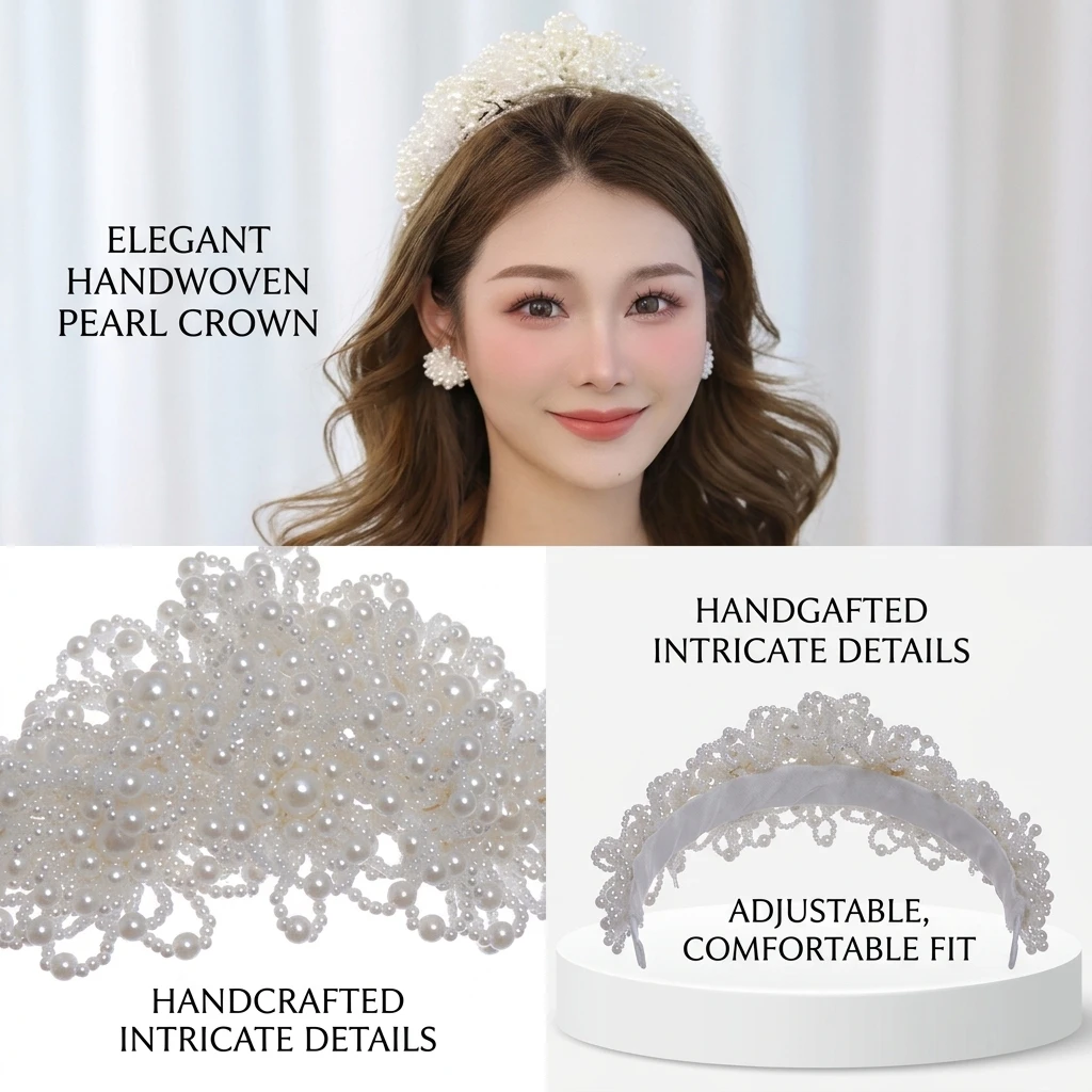 Pearl Crown Headpiece For Wedding Bridal Live Streaming Photography Dress Accessories view 6