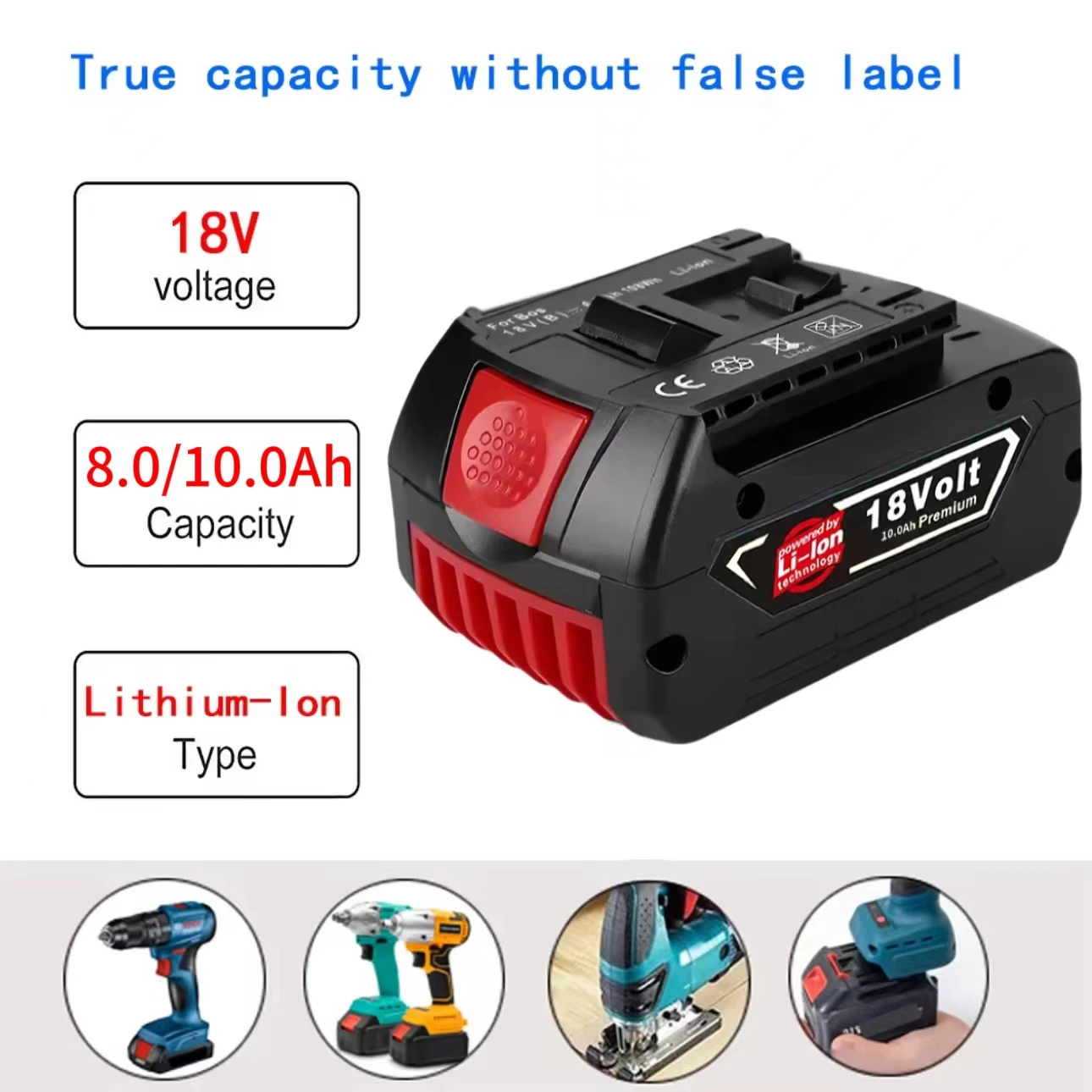 18V Battery Bosch 8.0/10Ah for Bosch Electric Drill 18V Rechargeable Li-ion Battery BAT609 BAT609G BAT618 BAT618G BAT614 Charger