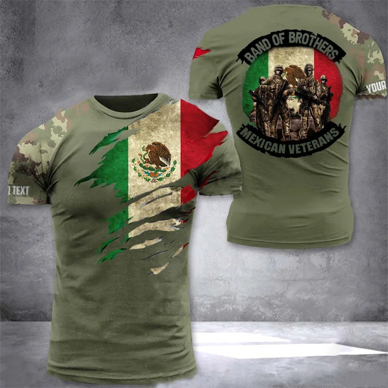 Mexico Flag Eagle Emblem Graphic T Shirt for Men Clothing 3D Print Camouflage T-shirt Olive Green Tops Tee Shirts Women Clothes