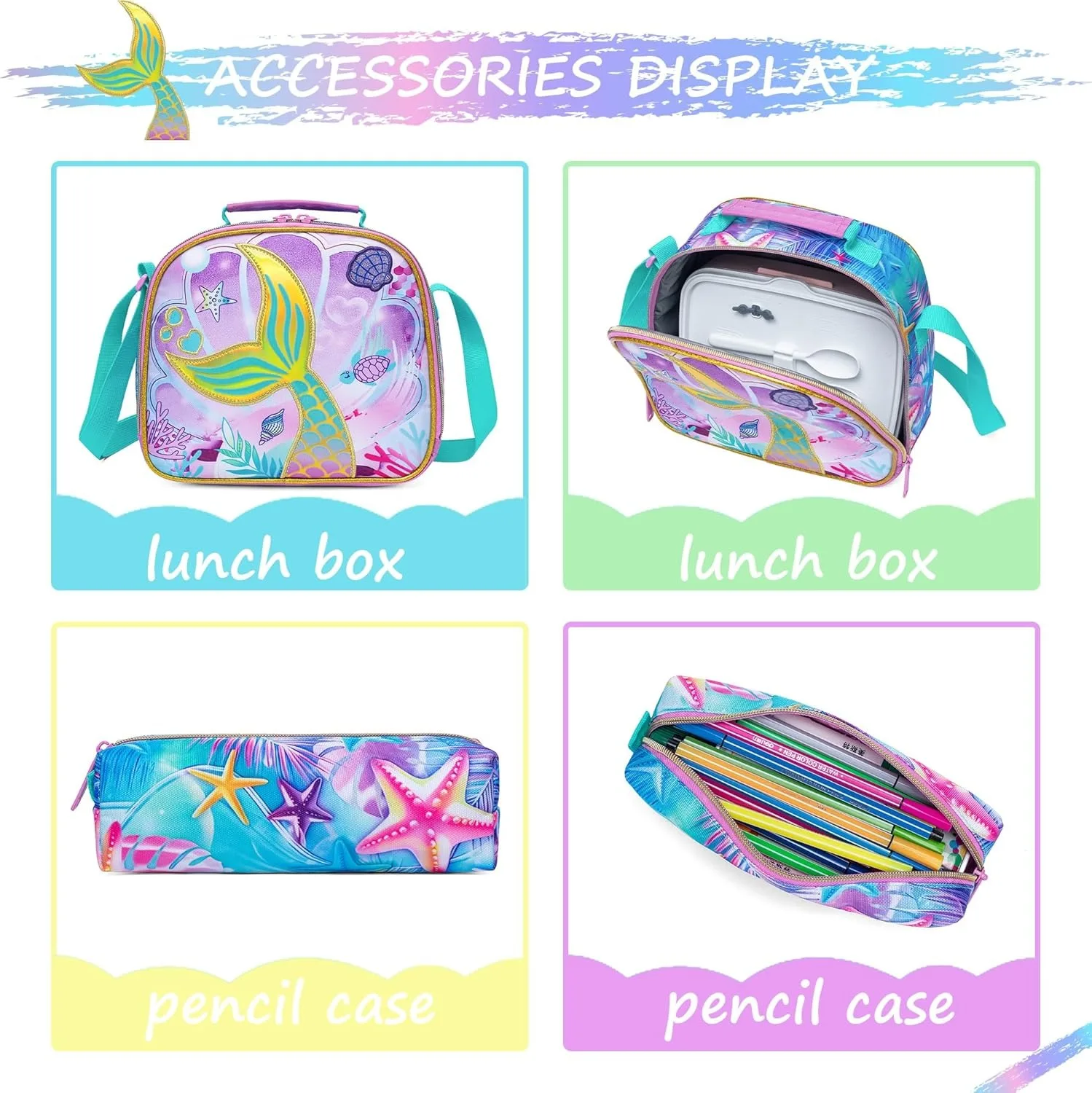 حقيبة ظهر حورية البحر للفتيات والأطفال حقيبة مدرسية بعجلات للسفر تحمل الأمتعة حقيبة كتب ذات سعة كبيرة للمدرسة الابتدائية #5