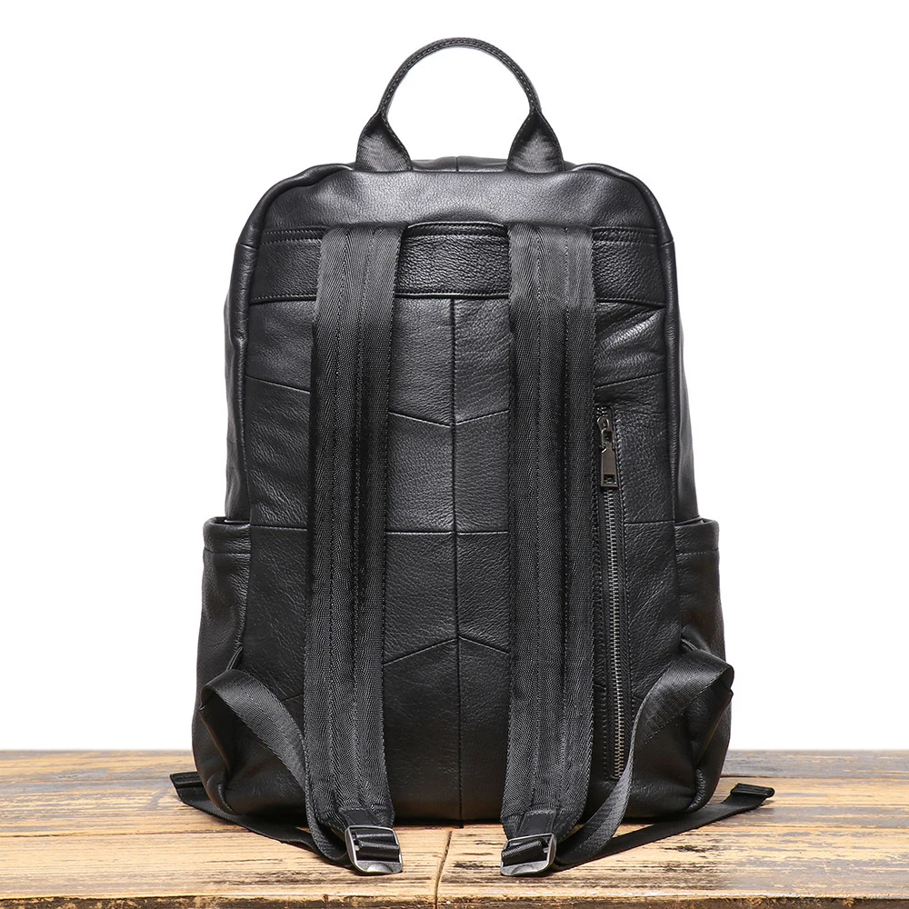 CFUN YA Men Genuine Leather Laptop Backpack with Front Zip Pockets Top Carry Handle and Adjustable Straps for Work Travel W001