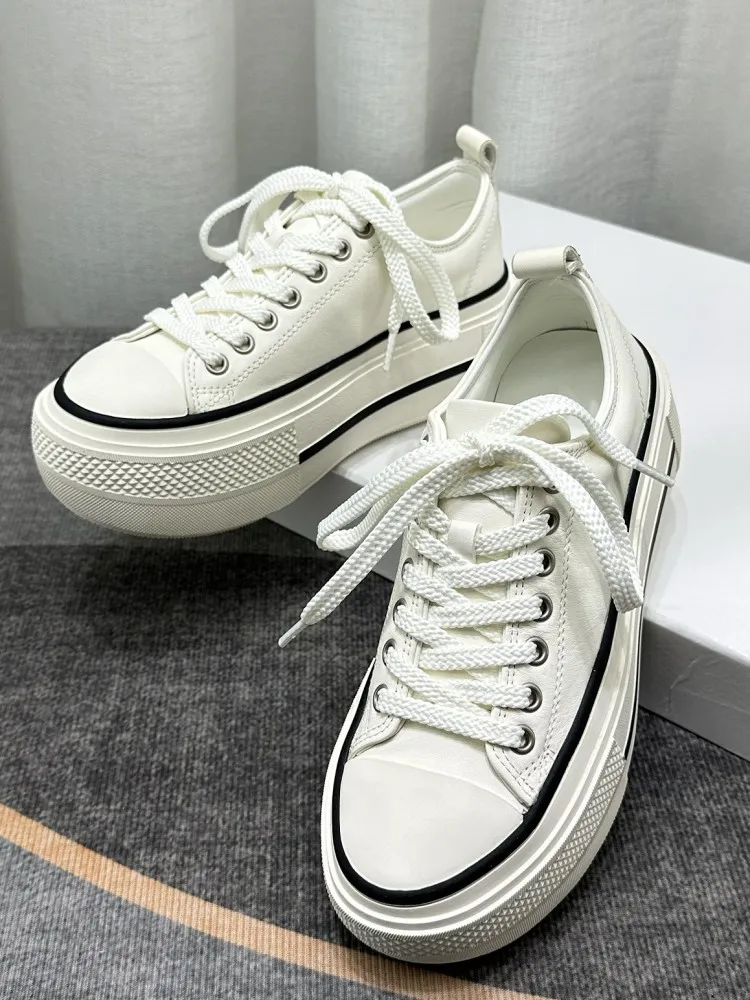 الترفيه نمط الإناث جلد البقر جولة تو الدانتيل متابعة مضخات بلون جلد طبيعي منصة الارتفاع زيادة أحذية عالية الكعب #5