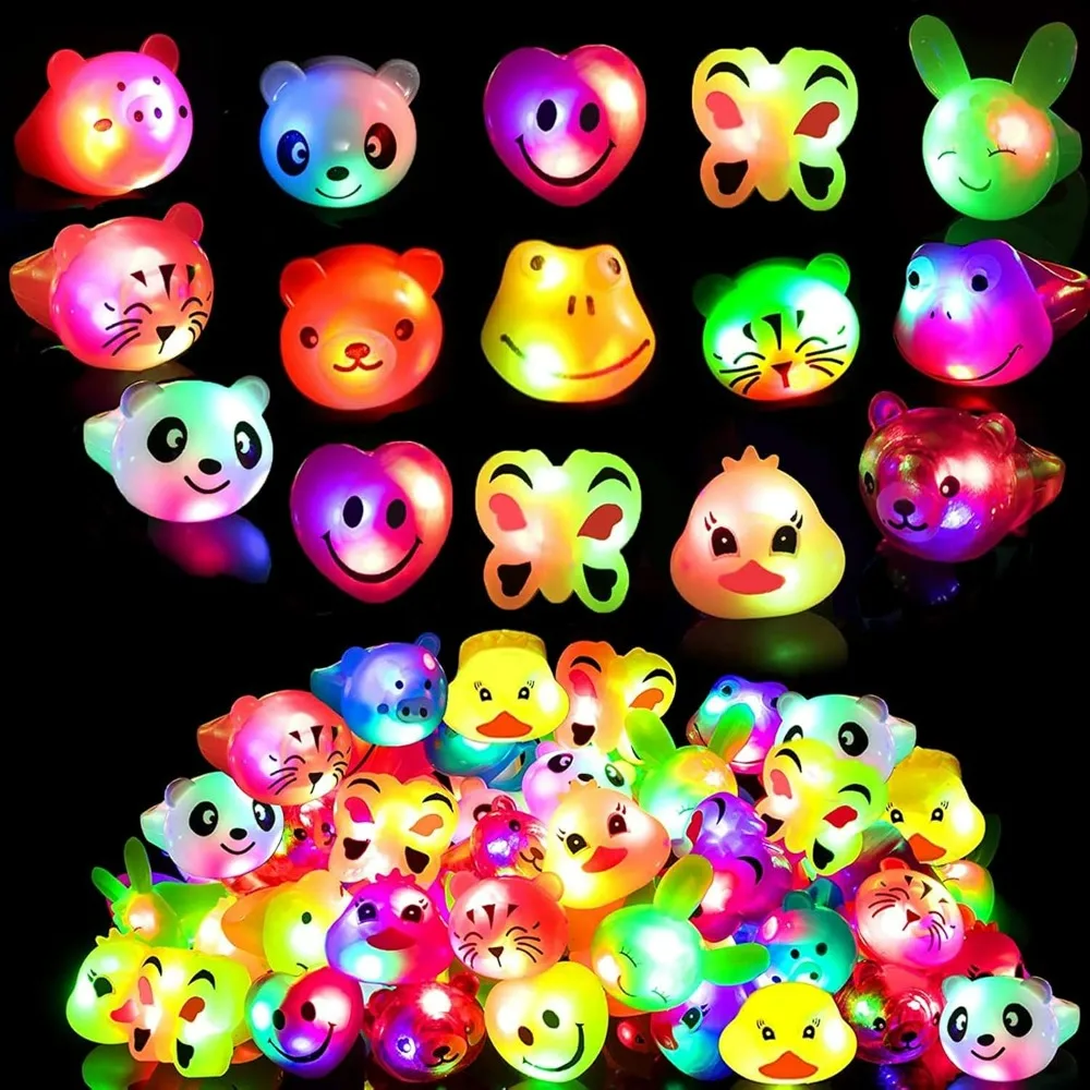 99 Pcs LED Light Up Ring - Colorful Flashing Bumpy Rings Finger Toys Novelty Glow in The Dark Soft Jelly Blinking Rings