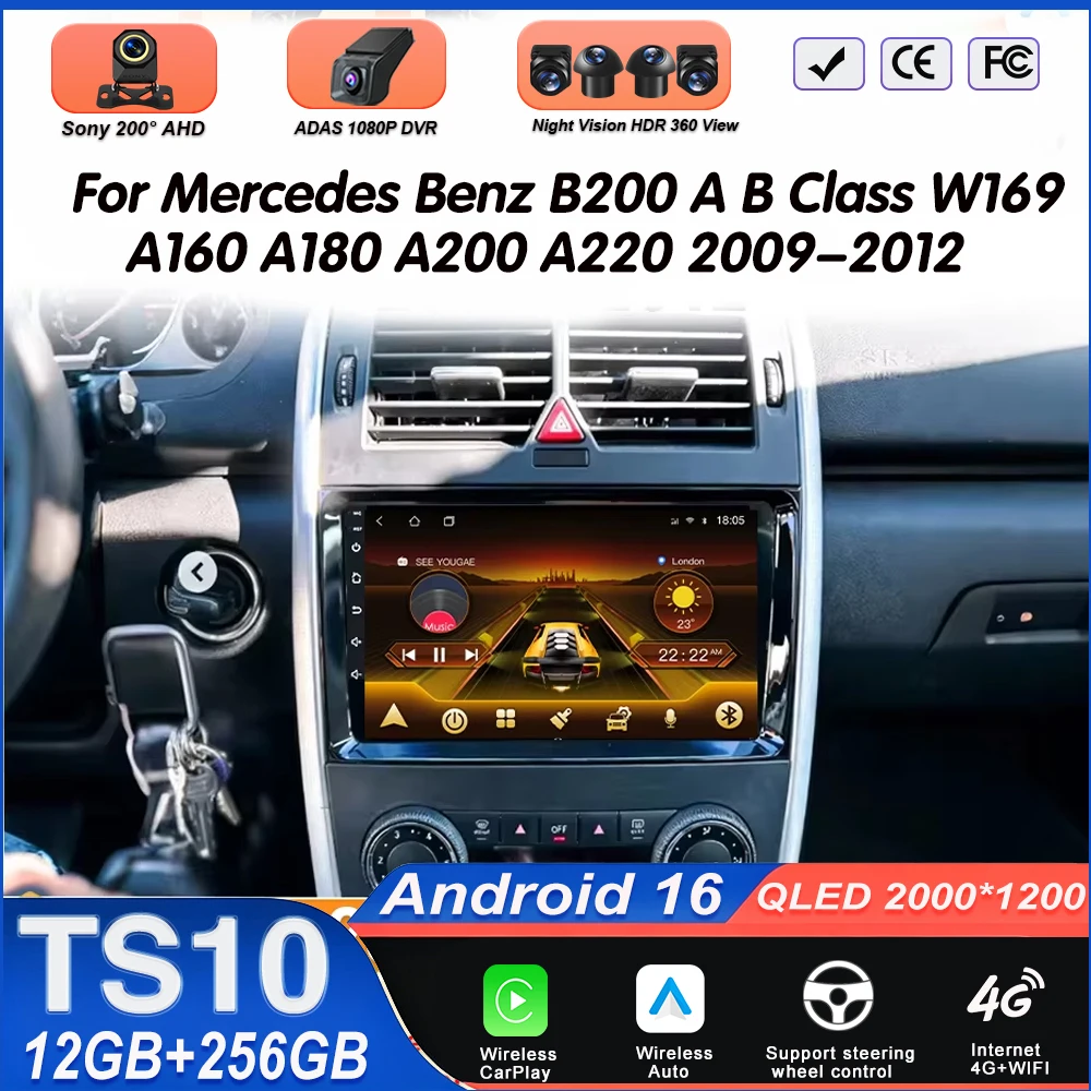 Car Android Radio Carplay For Mercedes Benz B200 A B Class W169 A160 A180 A200 A220 2009-2012 Multimedia Player 5G GPS Display