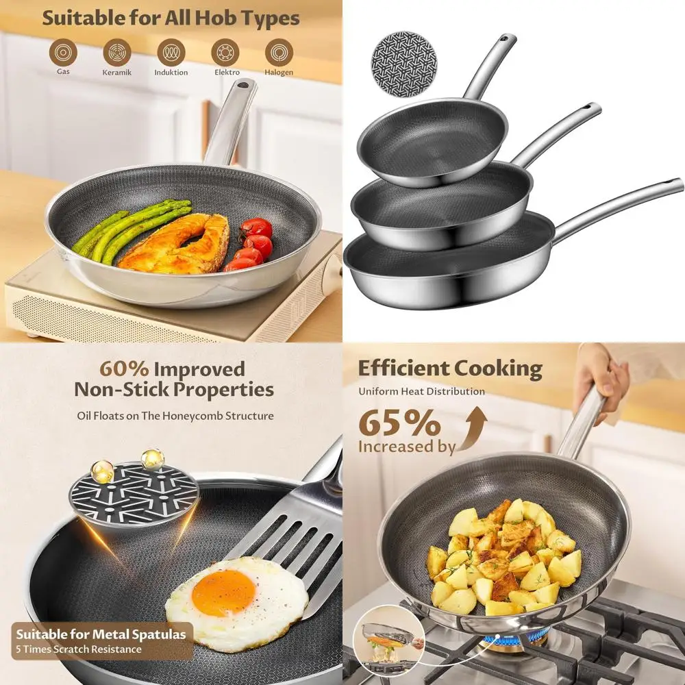 

Tri-Ply Ceramic Frying Pan Set, 8-9.5-11 Inch, Induction Compatible, Oven-Safe, All-Stove Use, PFOA/PFOS/PTFE-Free