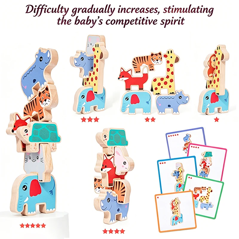 Wooden Animal Stacking Blocks Balance Game Montessori Early Learning Toys Kids Balance Sensory Training Fine Motor Training Toys view 4