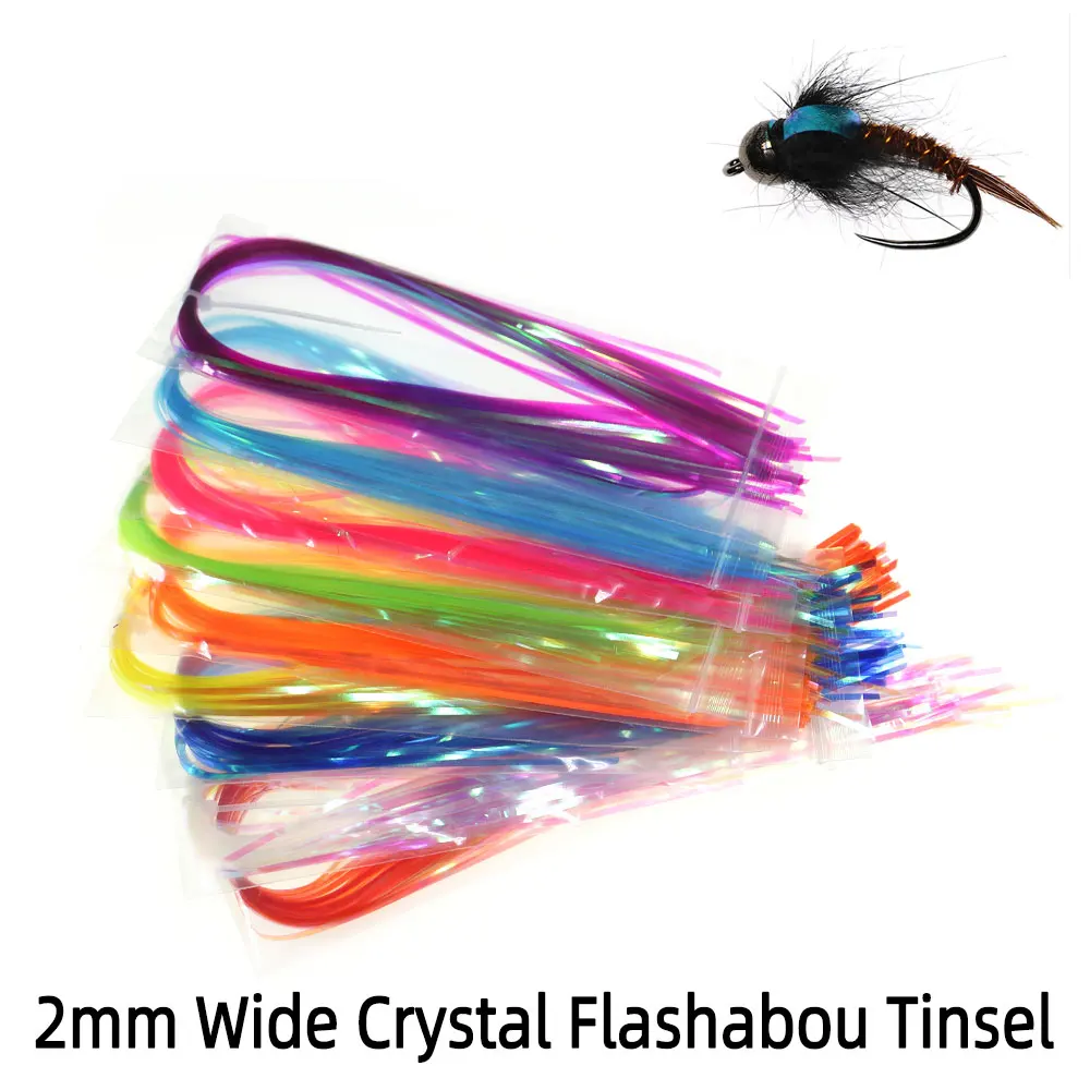 2/9Packs 2mm Crystal Flashabou Tinsel Flat Mylar Tinsel For Nymphs Copper John Scud Trout Fishing Lure Fly Tying Material