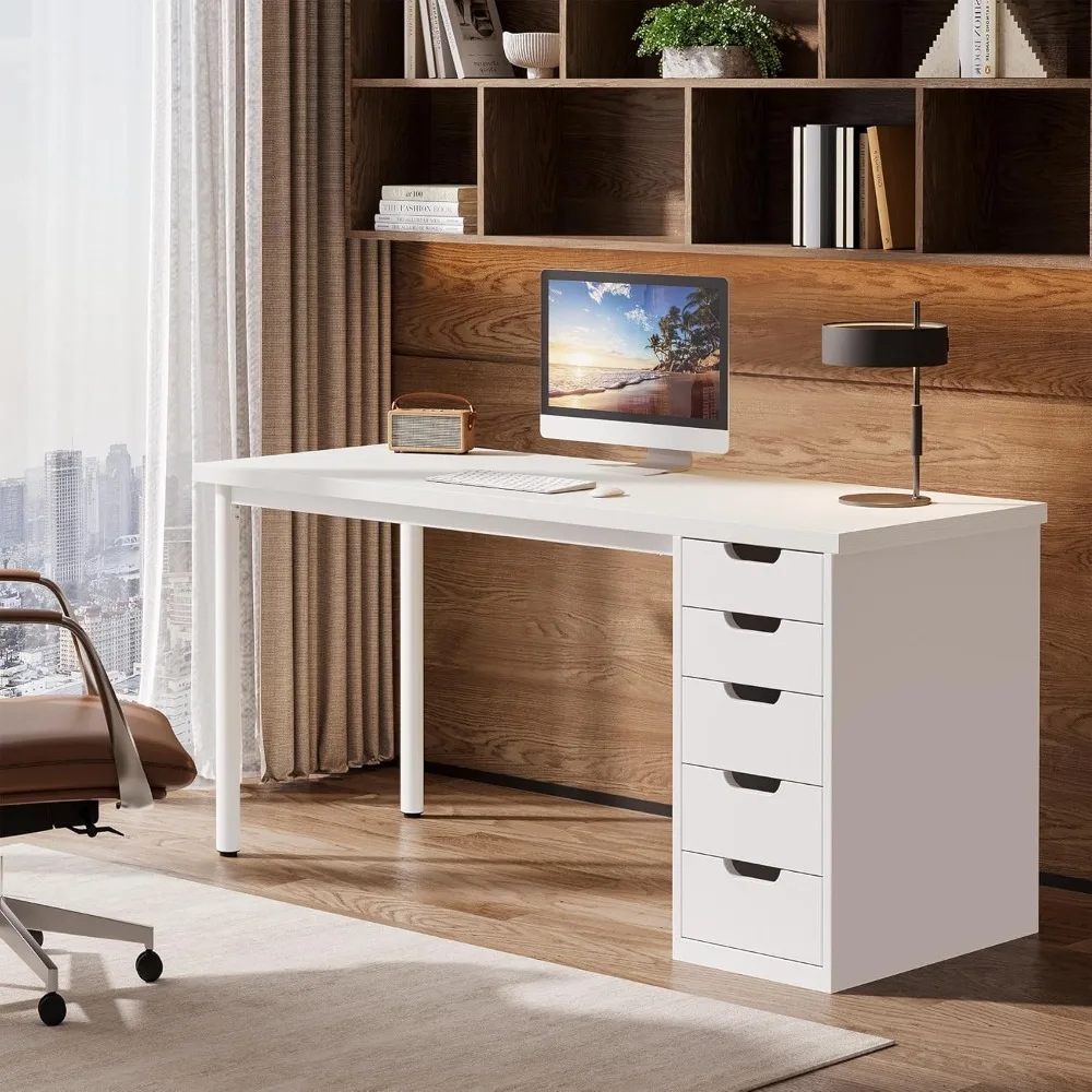 

Modern Simple Computer Desk, 47 Inches PC Desk with 5 Reversible Drawers, Rustic Brown Study Writing Table Workstation
